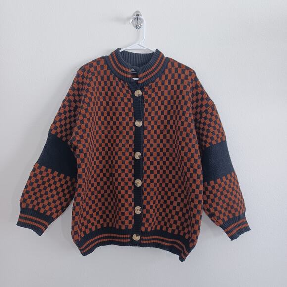 Dress In Lala Cardigan Womens OS Brown Get What I Want Eclectic Grandpa Checker - Picture 1 of 10
